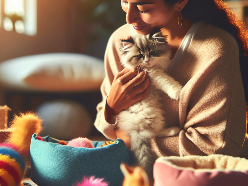 Grooming a fluffy kitten