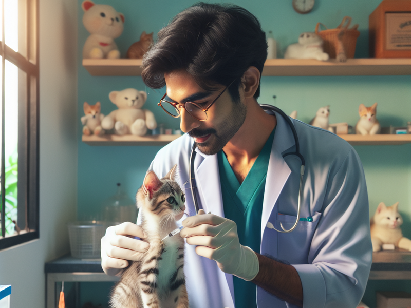 Veterinarian administering a vaccine to a kitten