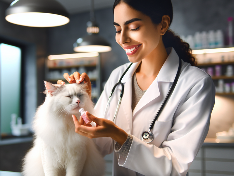 Veterinarian treating cat