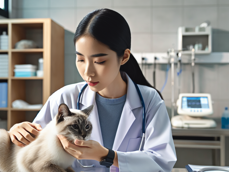 Veterinarian examining a cat