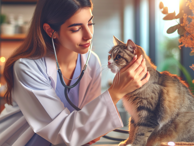 Veterinarian examining a cat