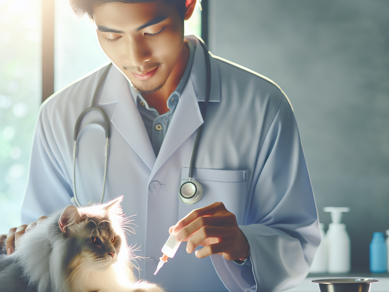 Veterinarian administering medication to a cat