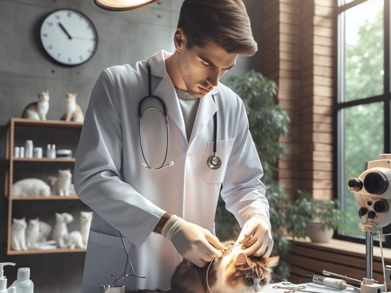 Veterinarian performing surgery on a cat