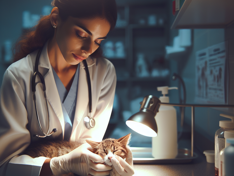 Veterinário cuidando de um gato envenenado