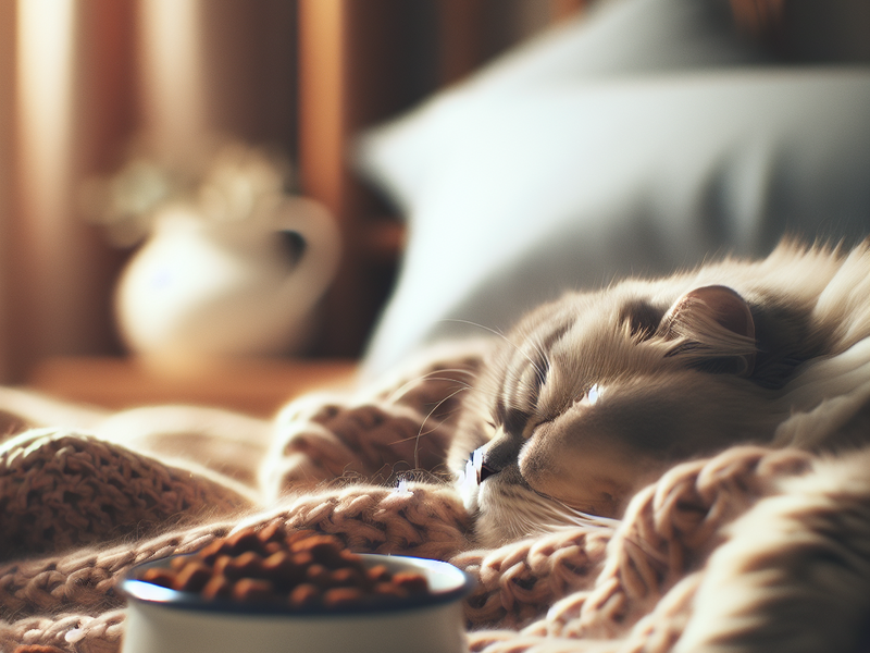 Gato sonolento e desinteressado em comida