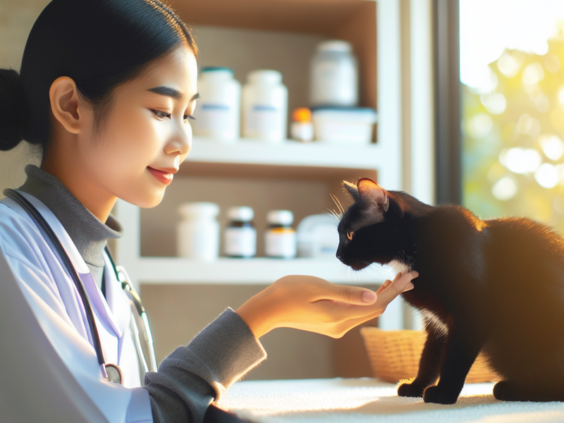 Veterinarian interacting with cat